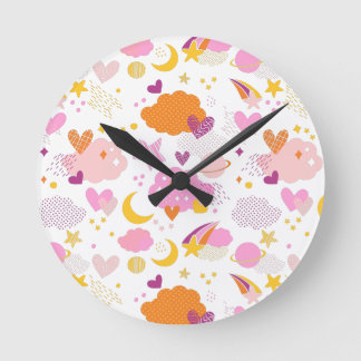 Cozy Galaxy- cosmos, moon, stars and hearts Throw Round Clock
