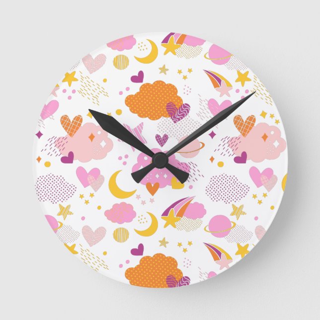 Cozy Galaxy- cosmos, moon, stars and hearts Throw  Round Clock (Front)