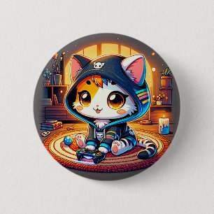 Cozy Gamer Cat  in a Hoodie 2 Inch Round Button