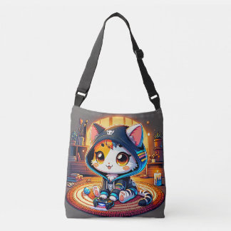 Cozy Gamer Cat in a Hoodie Crossbody Bag