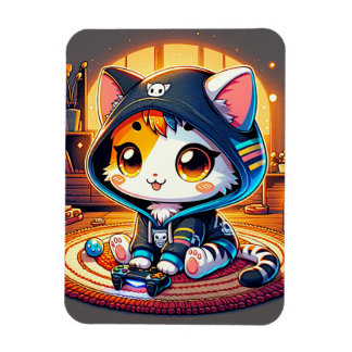 Cozy Gamer Cat in a Hoodie Magnet