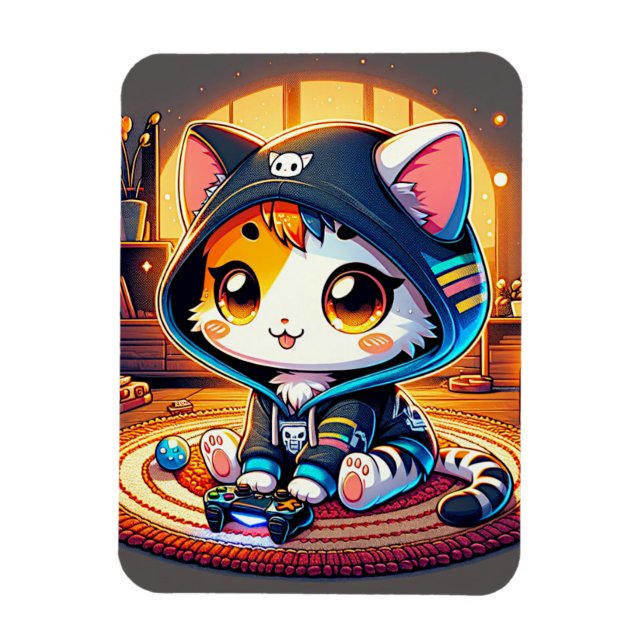 Cozy Gamer Cat  in a Hoodie Magnet (Vertical)
