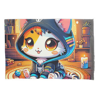 Cozy Gamer Cat in a Hoodie Pillowcase