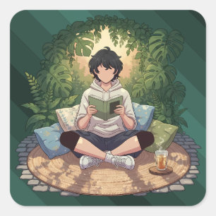Cozy Garden Reading Art Piece Square Sticker