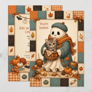 Cozy Ghost Kids Halloween Craft Party Invitation