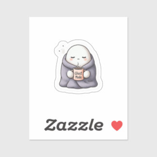 Cozy Ghost Mode Sticker – Cute Cartoon Ghost with