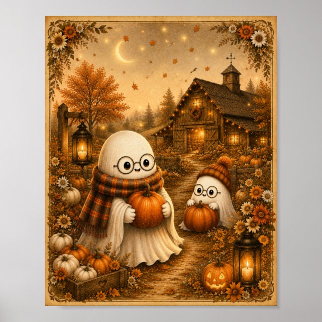 Cozy Ghost Pumpkin Patch Art Print (Front)