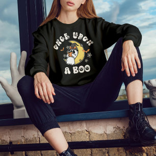 Cozy Ghost Reading Once Upon a Boo Halloween Sweatshirt