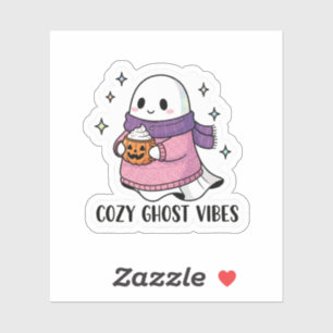 Cozy Ghost Sticker – Cute Halloween Ghost with Pum