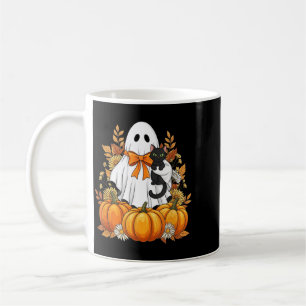 Cozy Ghost With Black Cat Pumpkins Autumn Scene Coffee Mug