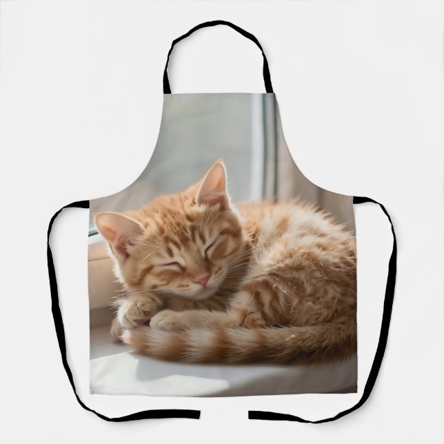 Cozy Ginger Cat Sunbathing Nap Apron (Front)
