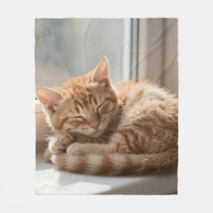Cozy Ginger Cat Sunbathing Nap Fleece Blanket