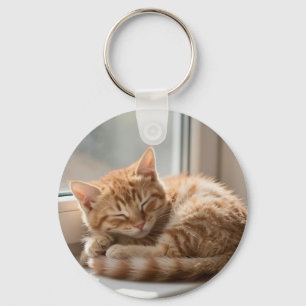 Cozy Ginger Cat Sunbathing Nap Keychain