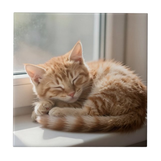 Cozy Ginger Cat Sunbathing Nap Tile (Front)