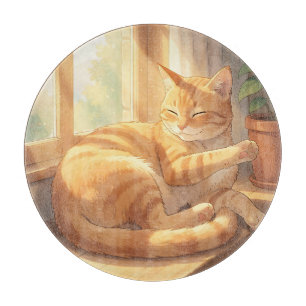 Cozy Ginger Tabby Cat Sunbathing Cutting Board