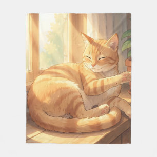 Cozy Ginger Tabby Cat Sunbathing Fleece Blanket