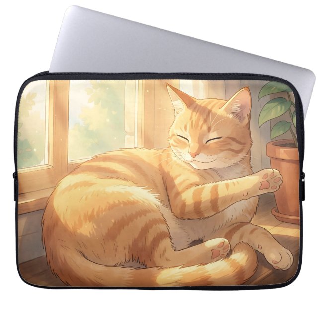 Cozy Ginger Tabby Cat Sunbathing  Laptop Sleeve (Front)