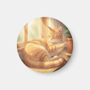 Cozy Ginger Tabby Cat Sunbathing Magnet