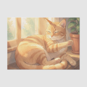 Cozy Ginger Tabby Cat Sunbathing Tissue Paper