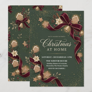 Cozy Gingerbread Christmas Holiday Party Green Invitation