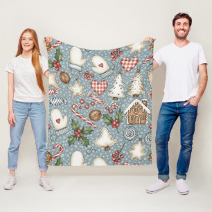 Cozy Gingerbread Christmas with Candy Canes Fleece Blanket