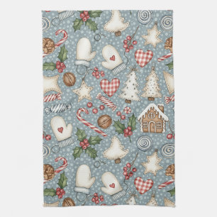 Cozy Gingerbread Christmas with Candy Canes Kitchen Towel
