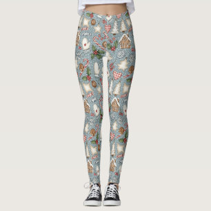Cozy Gingerbread Christmas with Candy Canes Leggings