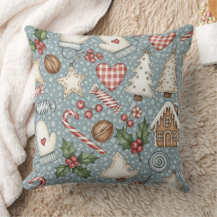 Cozy Gingerbread Christmas with Candy Canes Throw Pillow