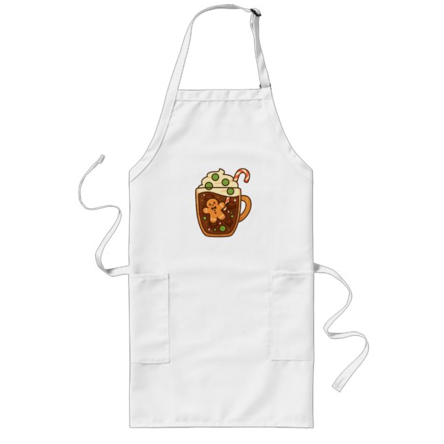 Cozy Gingerbread Hot Chocolate Sticker Long Apron (Front)
