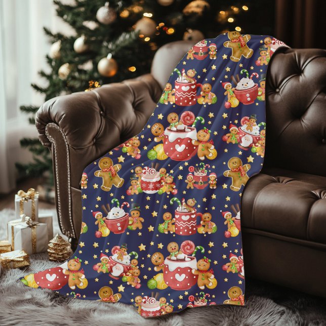 Cozy Gingerbread & Hot Cocoa Christmas Fleece Blanket (Creator Uploaded)