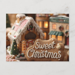 Cozy Gingerbread House and "Sweet Christmas" Holiday Postcard