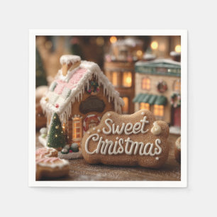 Cozy Gingerbread House and "Sweet Christmas" Napkin