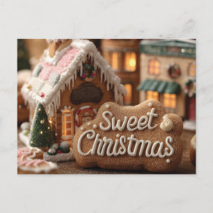 Cozy Gingerbread House and "Sweet Christmas" Postcard