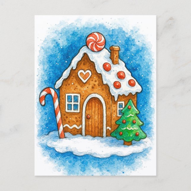 Cozy Gingerbread House Christmas Postcard (Front)