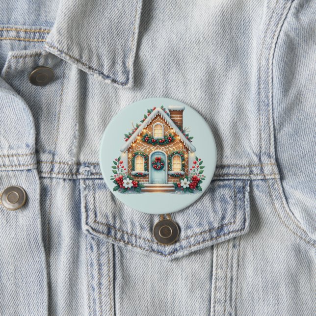 Cozy Gingerbread House Holiday Illustration 3 Inch Round Button (In Situ)
