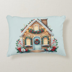 Cozy Gingerbread House Holiday Illustration Accent Pillow