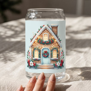 Cozy Gingerbread House Holiday Illustration Can Glass
