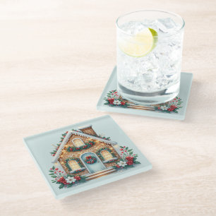 Cozy Gingerbread House Holiday Illustration Glass Coaster