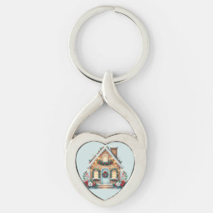 Cozy Gingerbread House Holiday Illustration Keychain