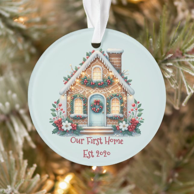 Cozy Gingerbread House Holiday Illustration Ornament (Tree)