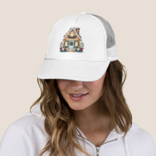 Cozy Gingerbread House Holiday Illustration Trucker Hat