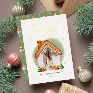 Cozy Gingerbread House Photo Foil Holiday Card