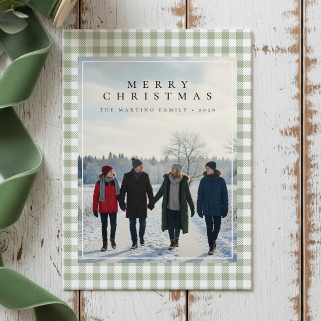 Cozy Gingham Modern Rustic Photo Christmas Card (Creator Uploaded)