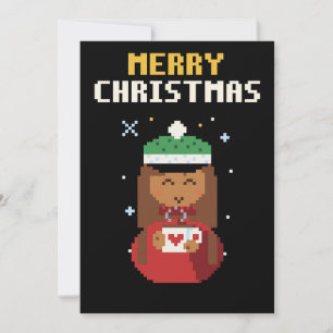 Cozy Girl Cocoa Pixel Art Christmas Card