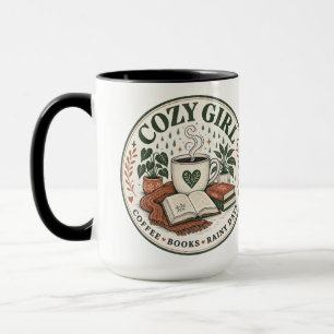Cozy Girl Coffee Books Rainy Days Vintage Design Mug
