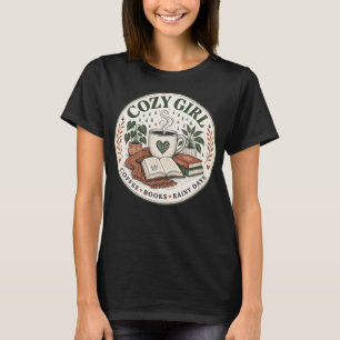 Cozy Girl Coffee Books Rainy Days Vintage Design T-Shirt