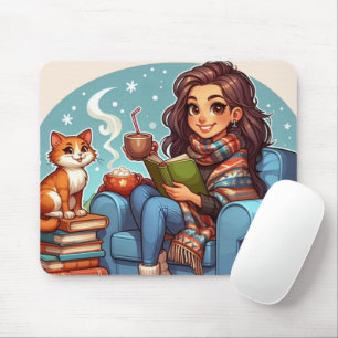 Cozy Girl: Hot Drink & Favourite Reads Mouse Pad