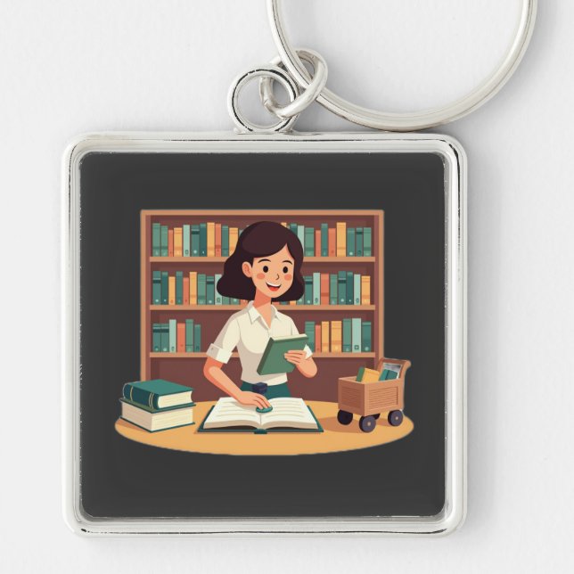 Cozy Girl Reading Bookshelf Keychain (Front)