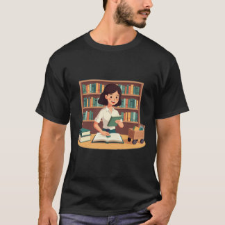 Cozy Girl Reading Bookshelf T-Shirt