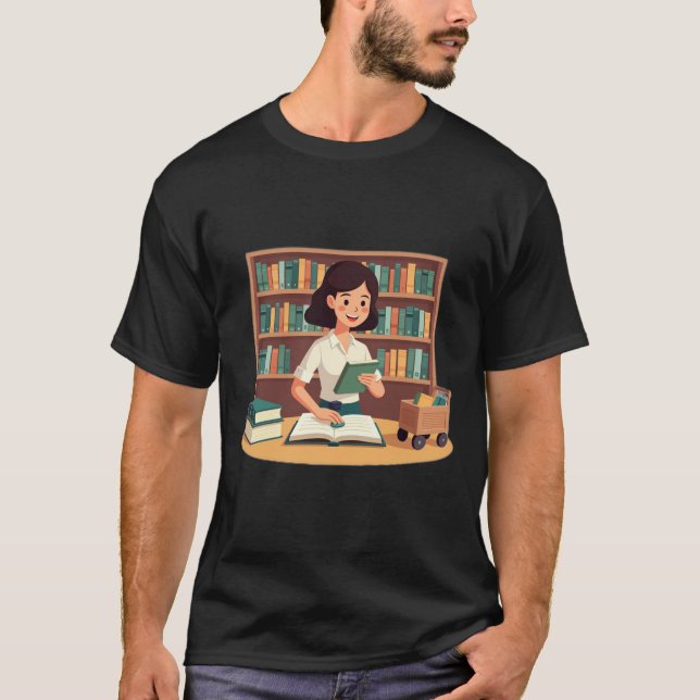 Cozy Girl Reading Bookshelf T-Shirt (Front)